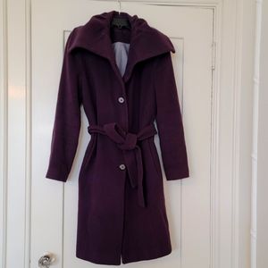 Calvin Klein Aubergine Wool Coat w/ Collar Size 8
